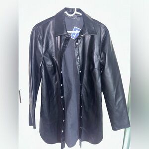 Long leather button up shirt/dress